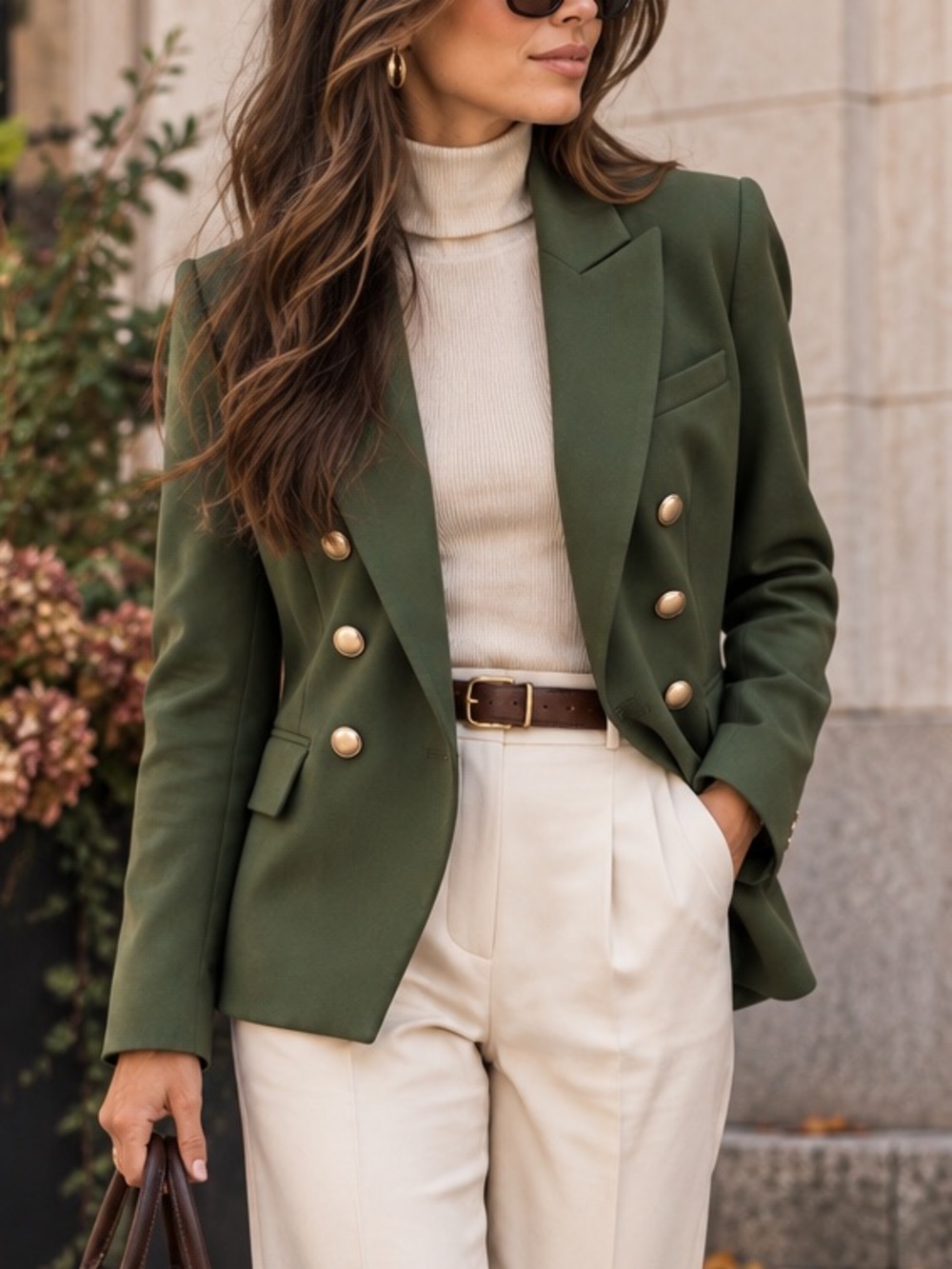L’AGENCE Olive Green Double Breasted Gold Button Blazer Size 2 - Picture 1 of 4